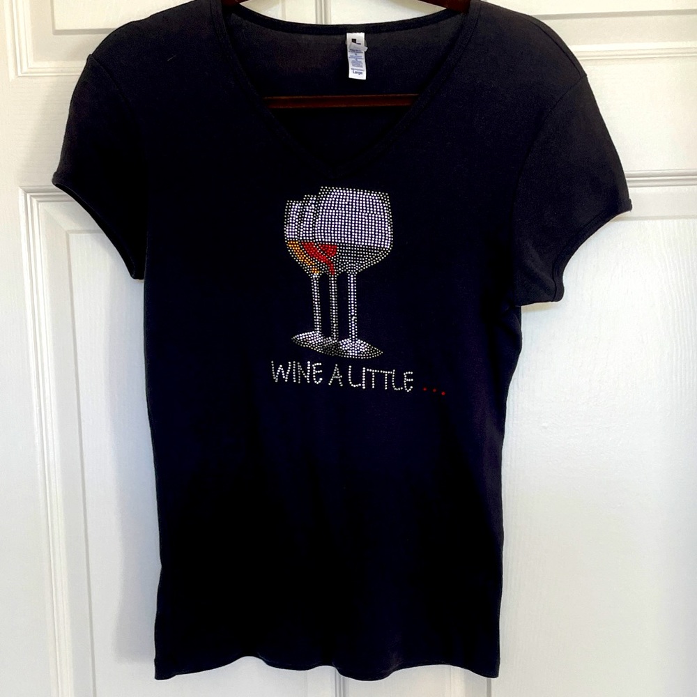Cute Black rhinestone T-shirt. Great for any wine lover.